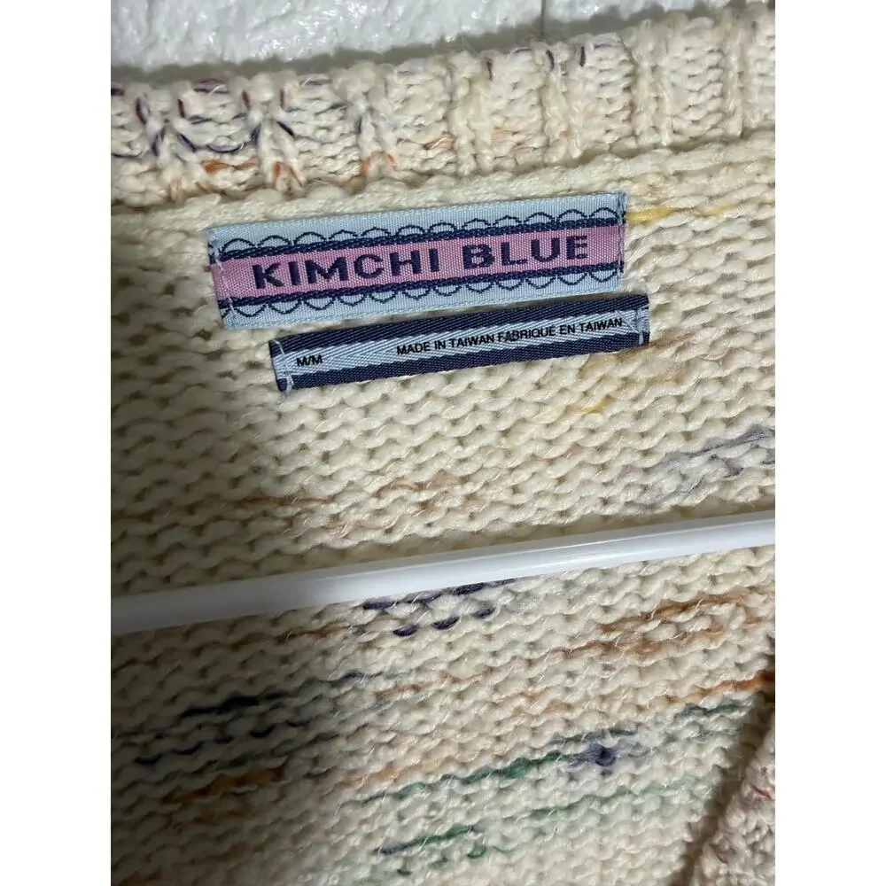 Kimchi Blue Women’s Medium Cream Multicolor Chunky Knit Cropped Cardigan